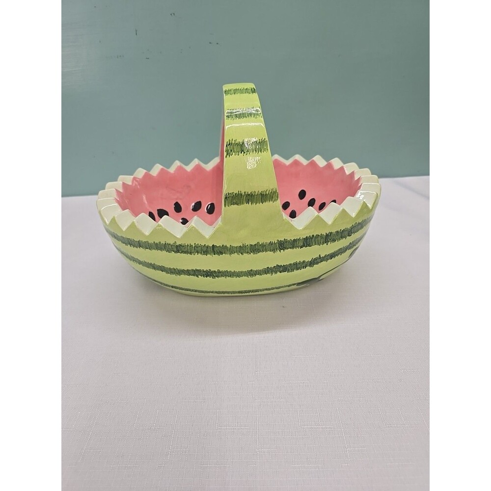 Vintage Ceramic Watermelon Basket Serving Bowl with Handle ***READ***